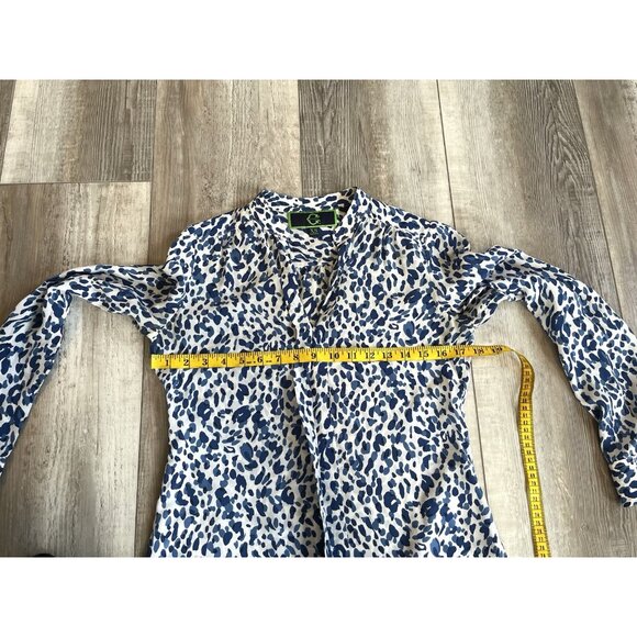 C Wonder Silk Shirt XS‎ Blue And White Cheetah Print Button Cuff - Picture 10 of 12
